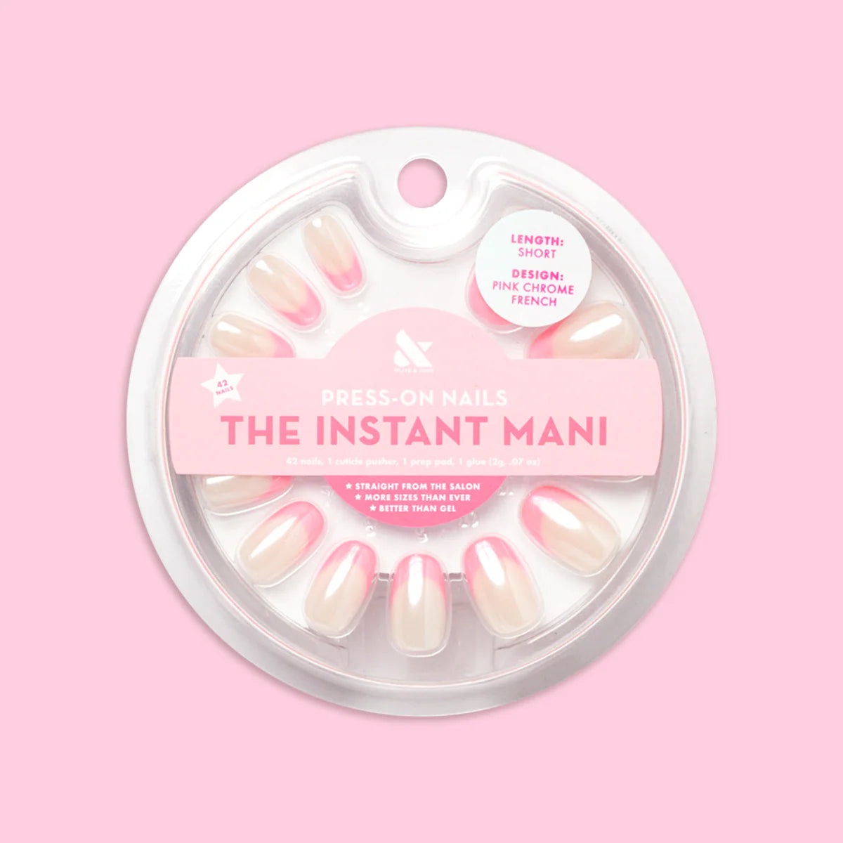 Pink Chrome French - Press-On | Short | Round