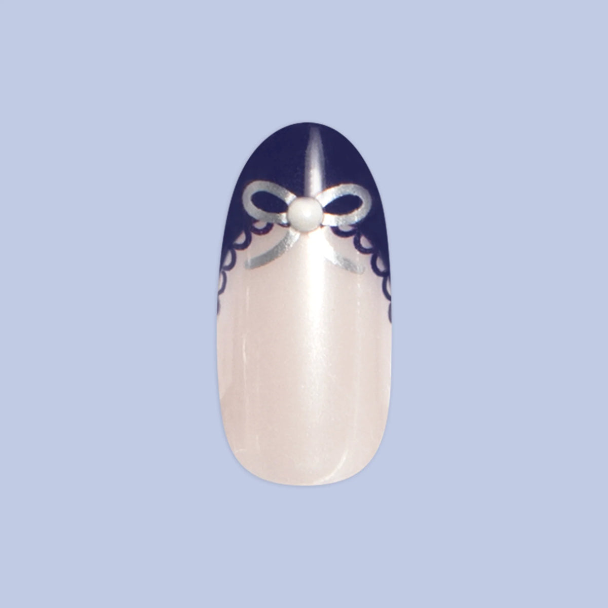 Lacy Pearl Navy French - Press On | Medium | Oval